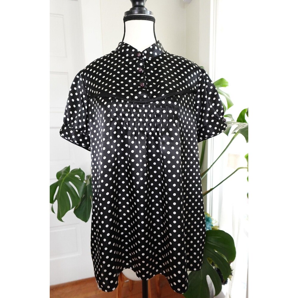 AGB Women's 1950's Retro Style Polka Dotted Short-Sleeve 3-Button Top SZ X-Large